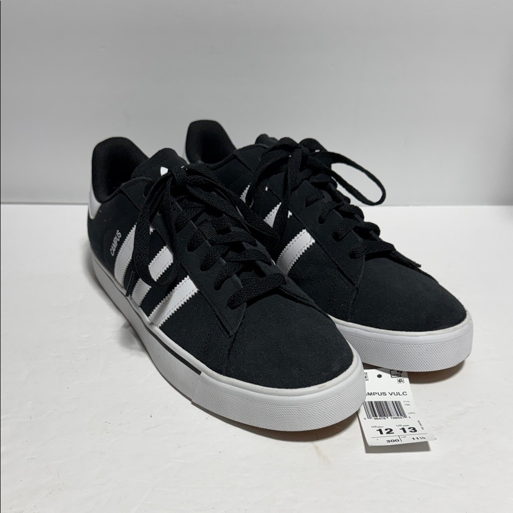 adidas Campus Vulc Black and White Suede Low-Top Sneakers
